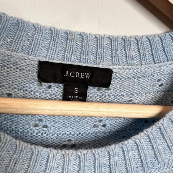 J Crew Womens Size Small Pointelle Crewneck Sweater Light Blue Wool Alpaca Knit - Picture 5 of 8